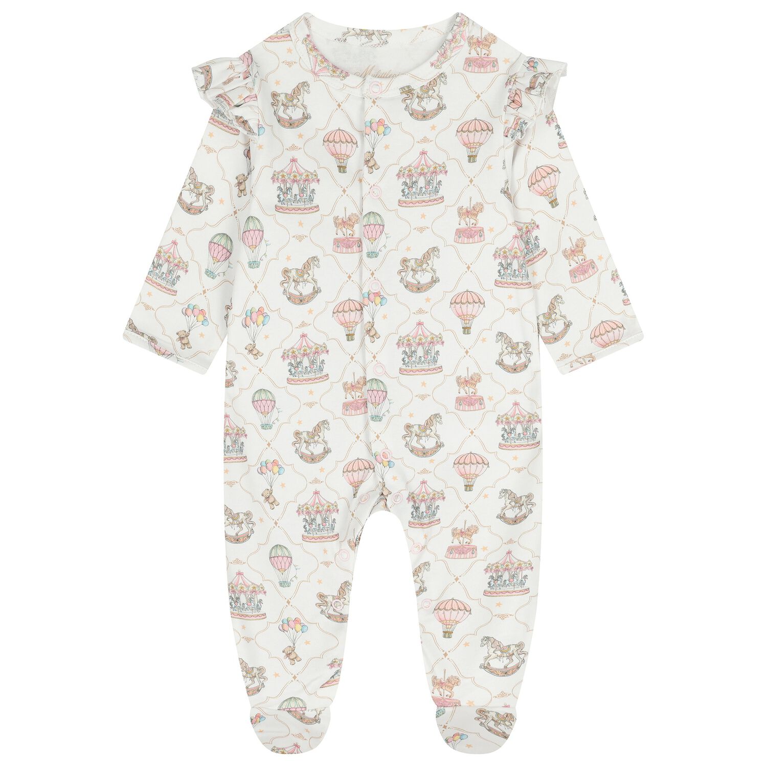 Baby Girls Pink & White Carousel & Hot Air Balloon Babygrow, 2, hi-res