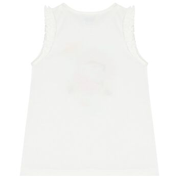 Girls White Cotton Graphic Print Top