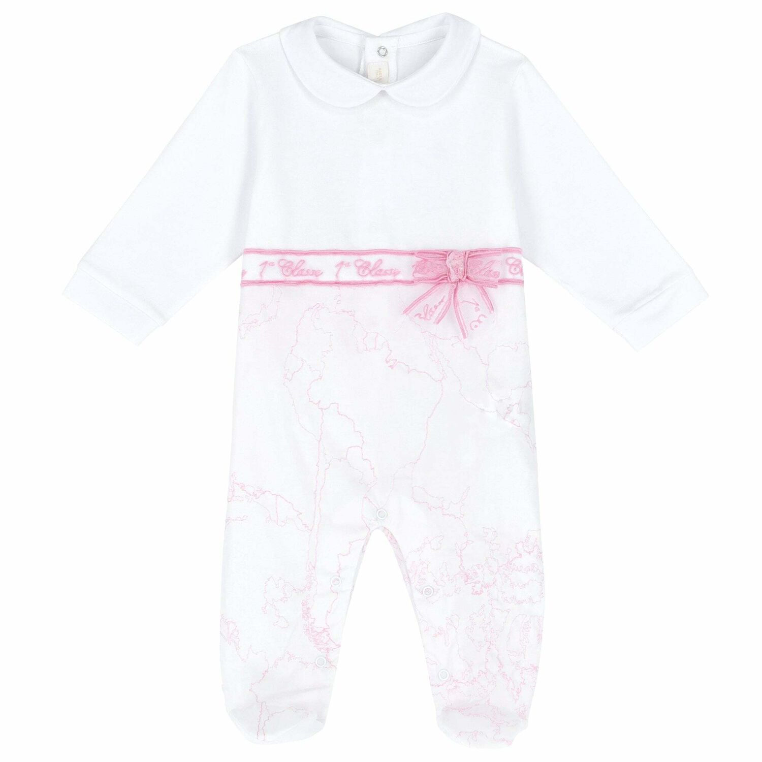 Girls White & Pink Geo Map Babygrow, 1, hi-res image number null