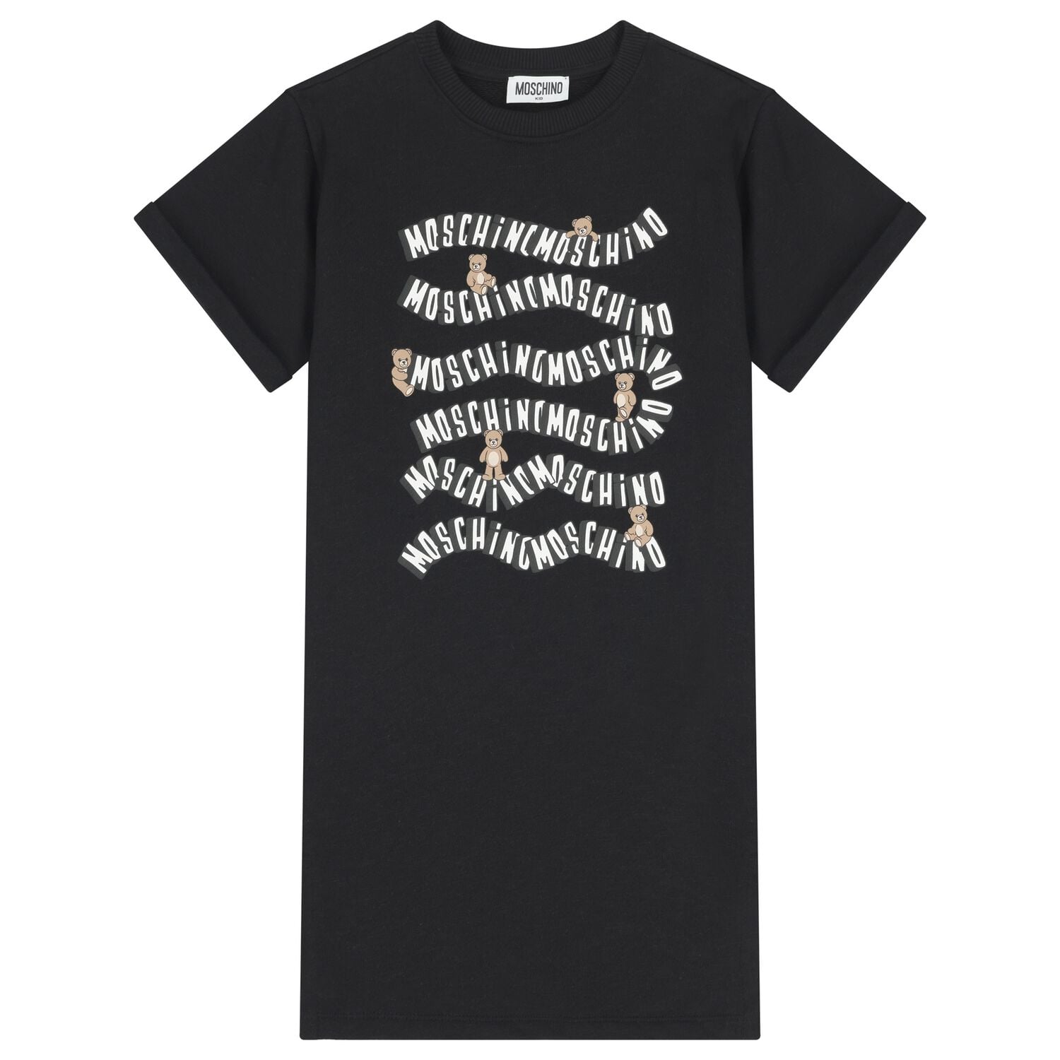 Girls Black Teddy Bear Logo Dress, 2, hi-res