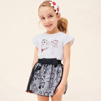  Girls White & Black Tulle Skirt Set