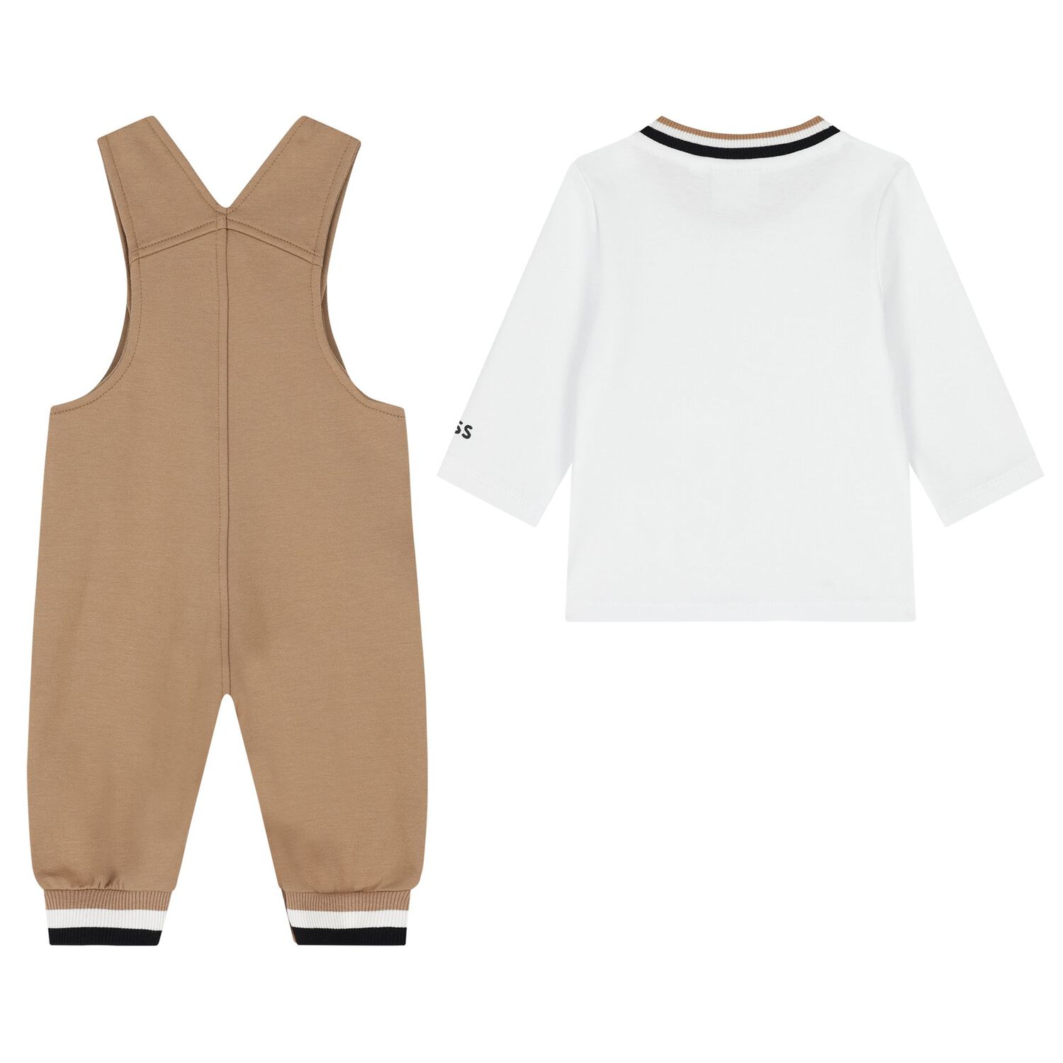 Baby Boys Beige & White Logo Dungaree Gift Set, 1, hi-res