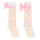 Girls White & Yellow Zig Zag Socks, 1, hi-res