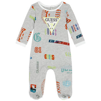 Baby Boys Grey Logo Babygrow