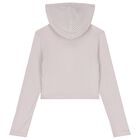 Girls Pink Ribbed Logo Hooded Zip Up Top, 1, hi-res