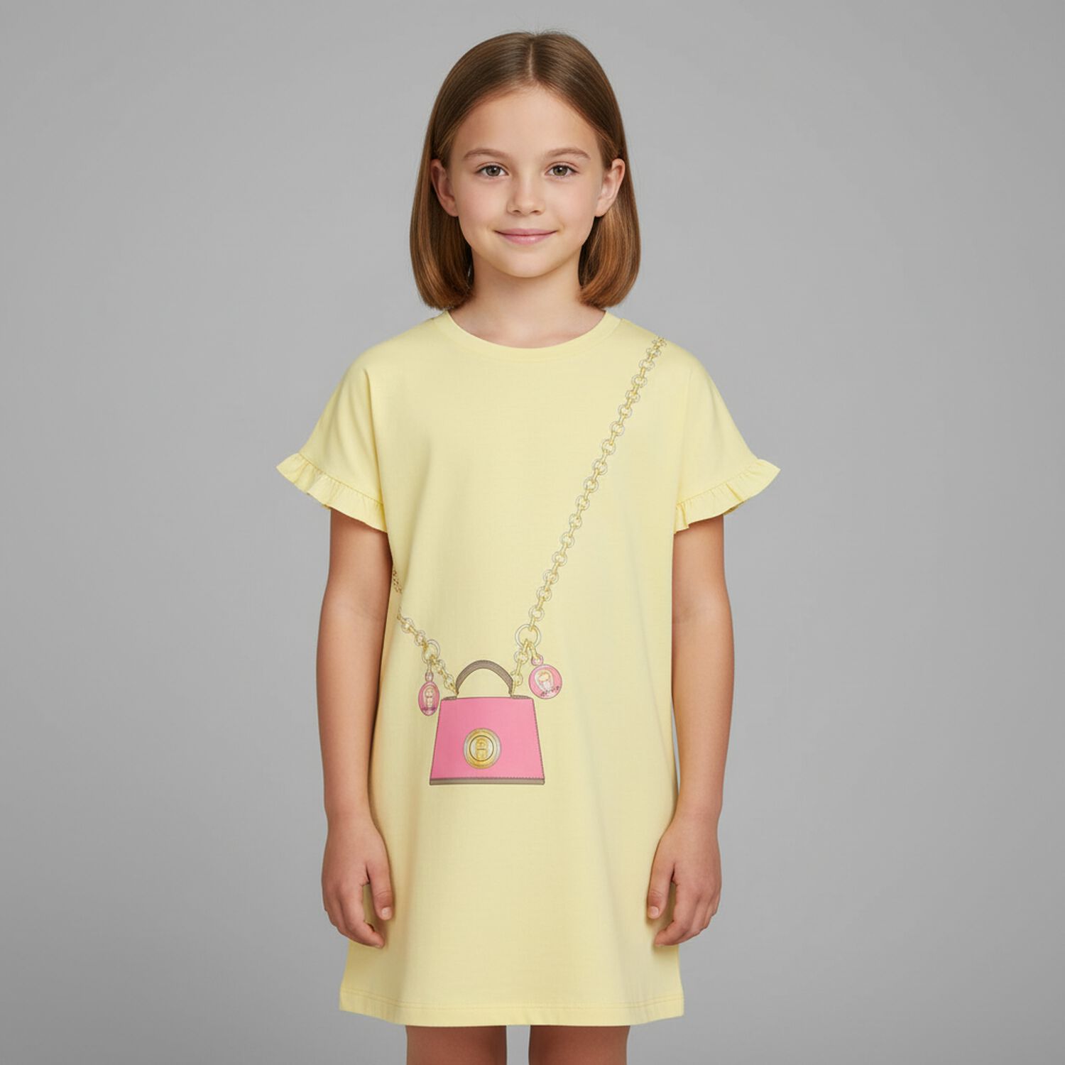 Girls Yellow Logo Bag Dress, 1, hi-res