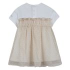 Younger Girls White & Beige Logo Dress, 1, hi-res