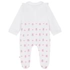 Baby Girls White & Pink Logo Babygrow, 1, hi-res