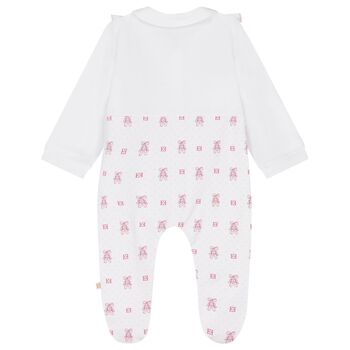 Baby Girls White & Pink Logo Babygrow
