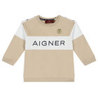Younger Boys Beige Logo Sweatshirt, 1, hi-res