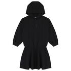 Girls Black Logo Hooded Dress, 1, hi-res