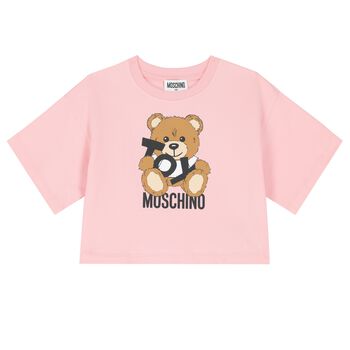 Girls Pink Teddy Bear Logo T-Shirt