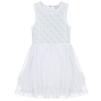 Girls White Logo Tulle Dress