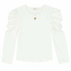 Girls Ivory Bow Long Sleeve Top, 1, hi-res