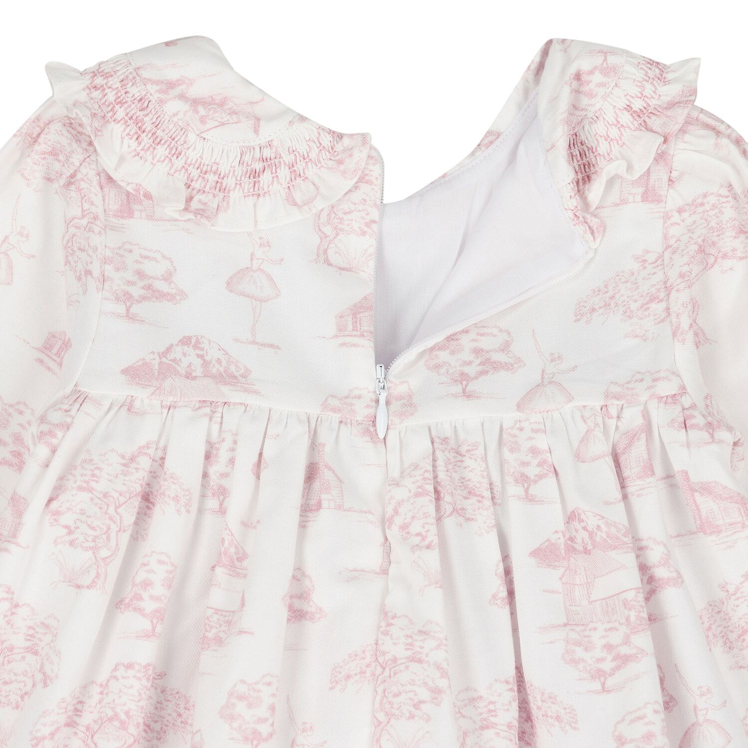 Baby Girls Ivory & Pink Toile de Jouy Dress, 1, hi-res
