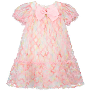 Girls White & Pink Tulle Bow Dress