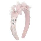 Girls Pink Flower Satin Headband, 1, hi-res