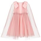 Girls Pink Tulle & Chiffon Cape Dress, 1, hi-res