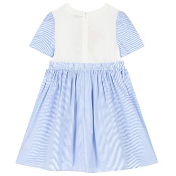 Girls Blue & White Striped Dress With Floral DG Logo