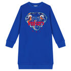 Girls Blue Elephant Logo Sweatshirt Dress, 1, hi-res