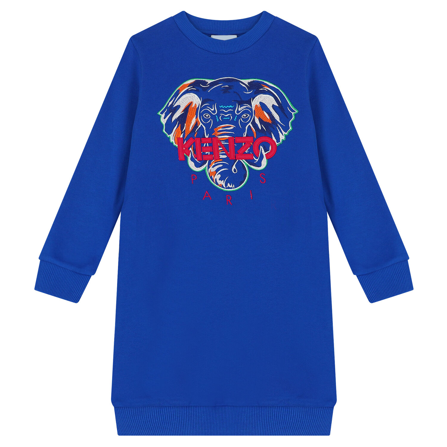Girls Blue Elephant Logo Sweatshirt Dress, 1, hi-res