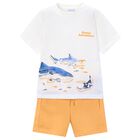 Boys White & Orange Shark Shorts Set, 2, hi-res