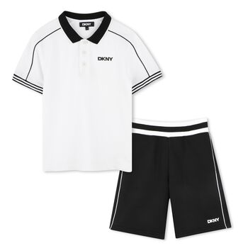 Boys White & Black Logo Shorts Set