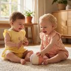 طقم من الشورت للبنات الصغيرات مزين بالزهور باللون  الاصفر والوردي  (2 قطعه), 1, hi-res