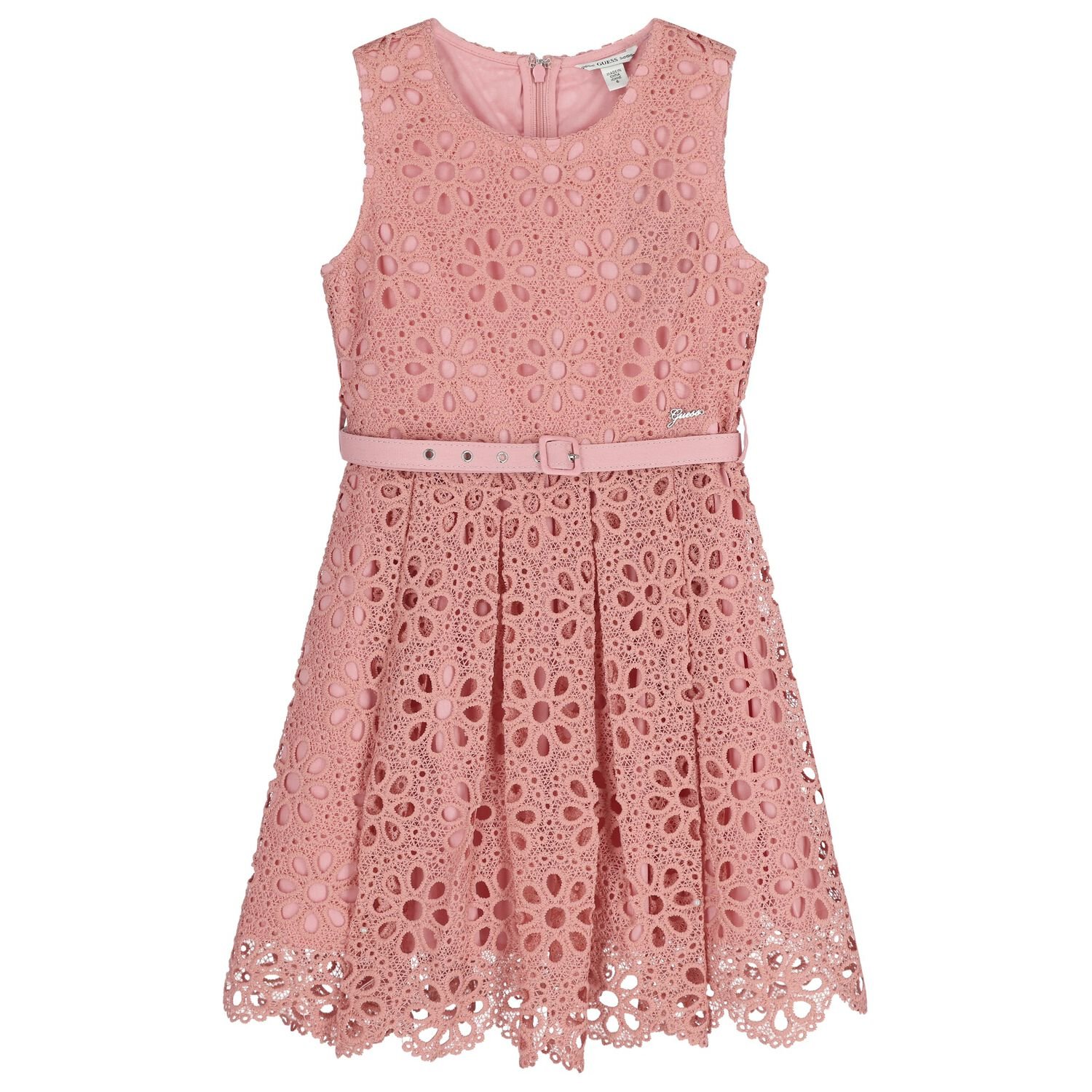 Girls Pink Floral Lace Dress, 1, hi-res