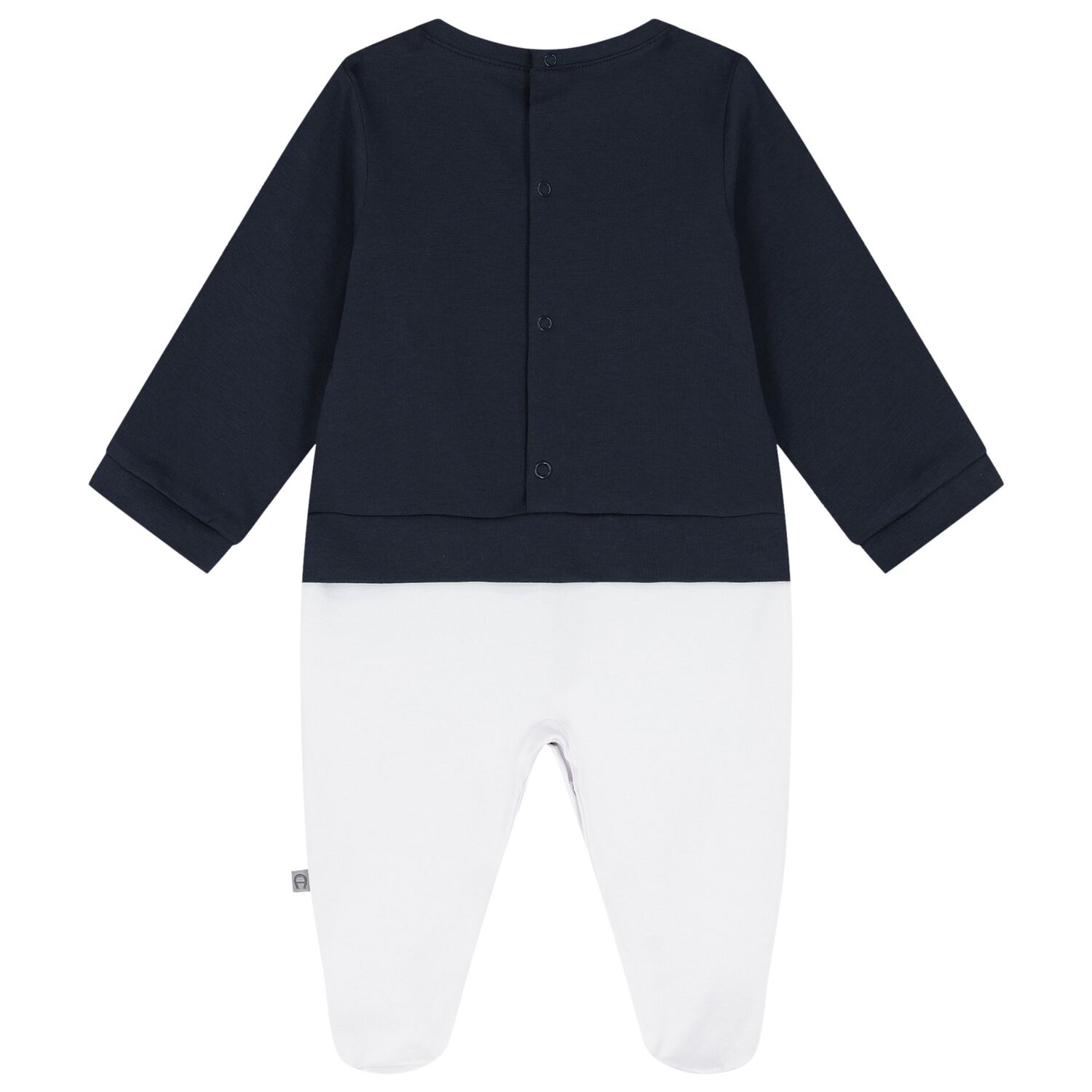 Baby Boys White & Navy Blue Logo Babygrow, 2, hi-res