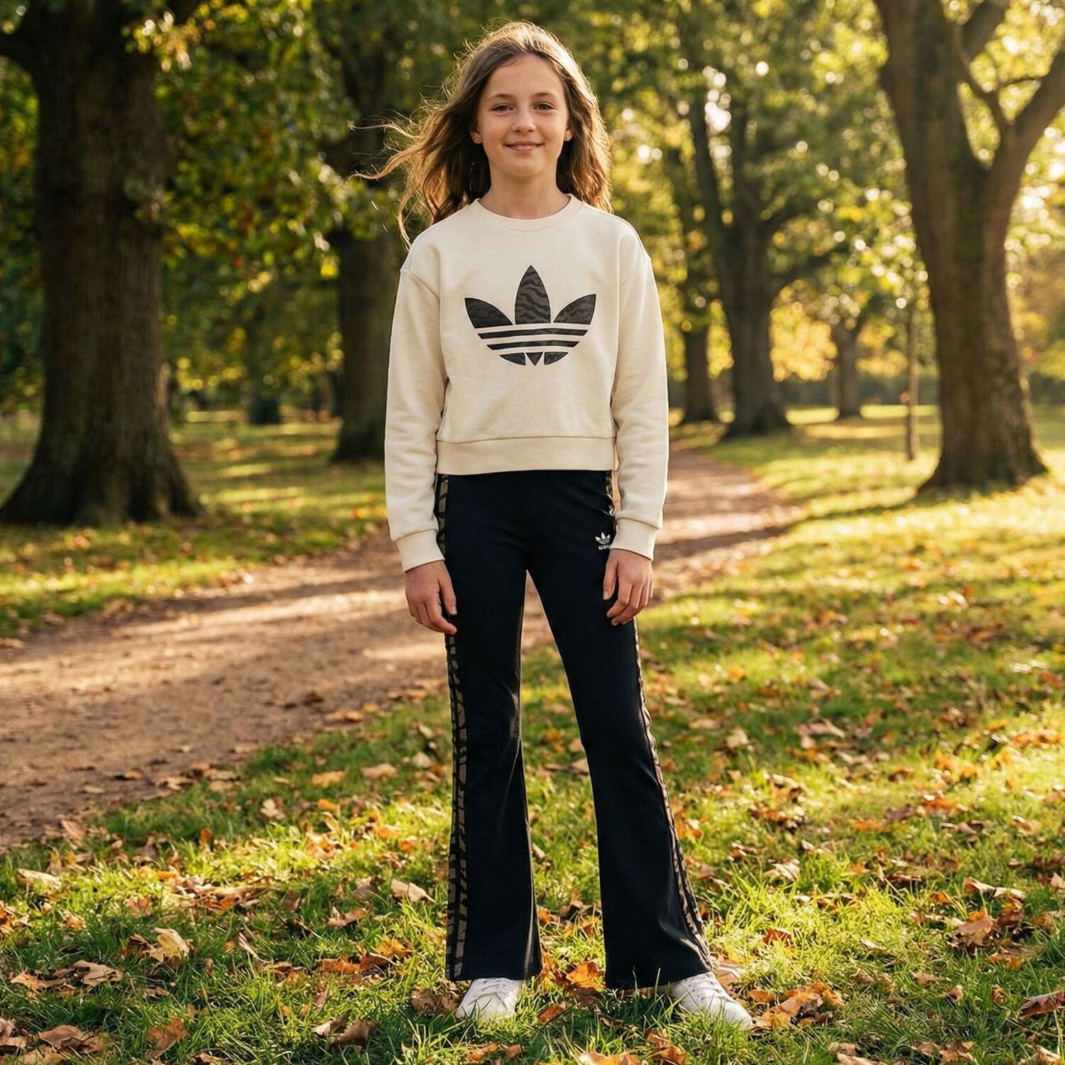 طقم ليجينز للبنات باللون البيج والاسود , 1, hi-res