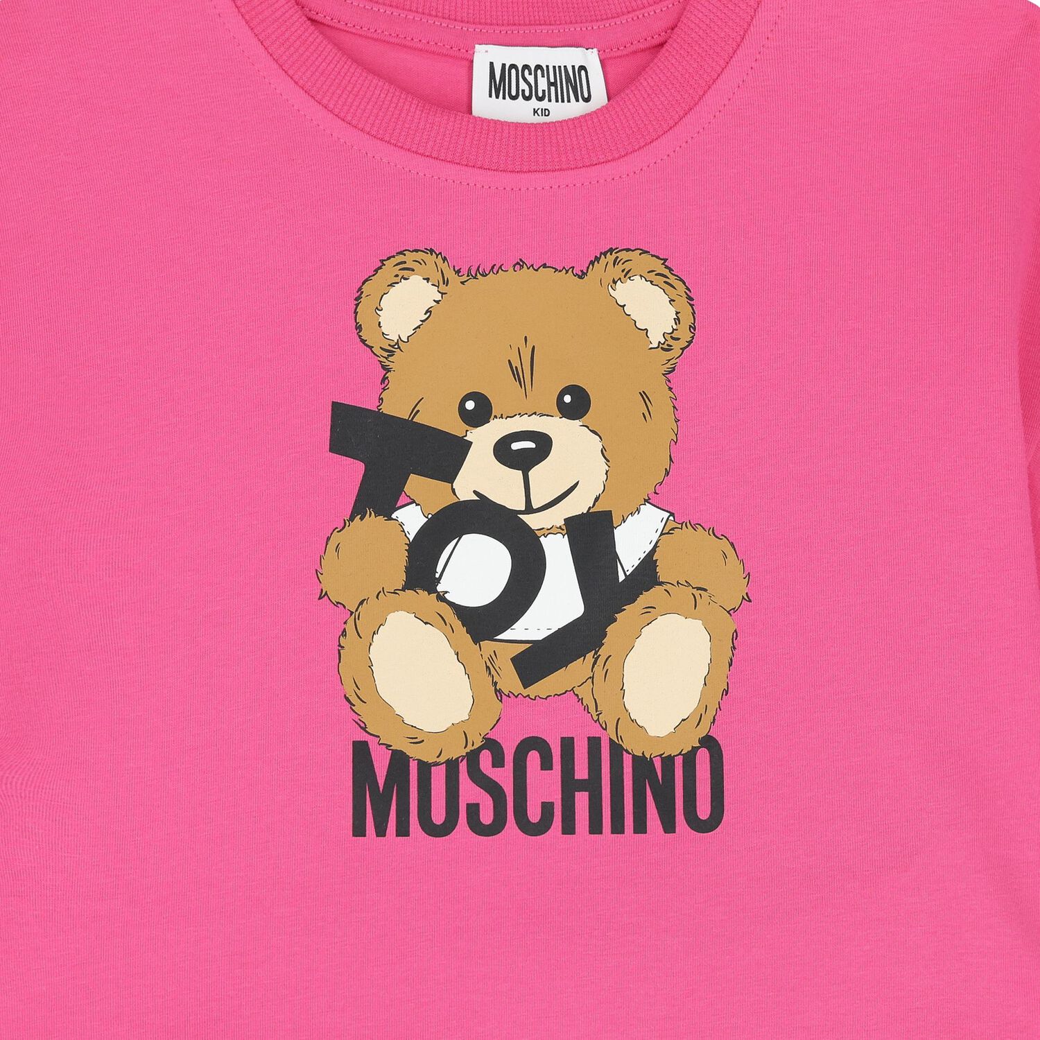 Girls Pink Teddy Bear Logo T-Shirt, 5, hi-res image number null