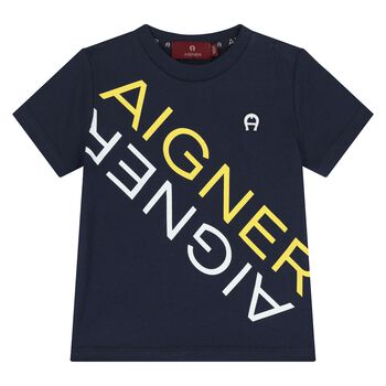 Younger Boys Navy Blue Logo T-Shirt