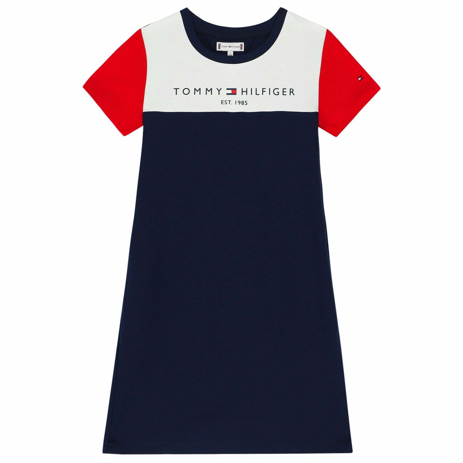 Girls White, Navy & Red Logo Dress, 1, hi-res