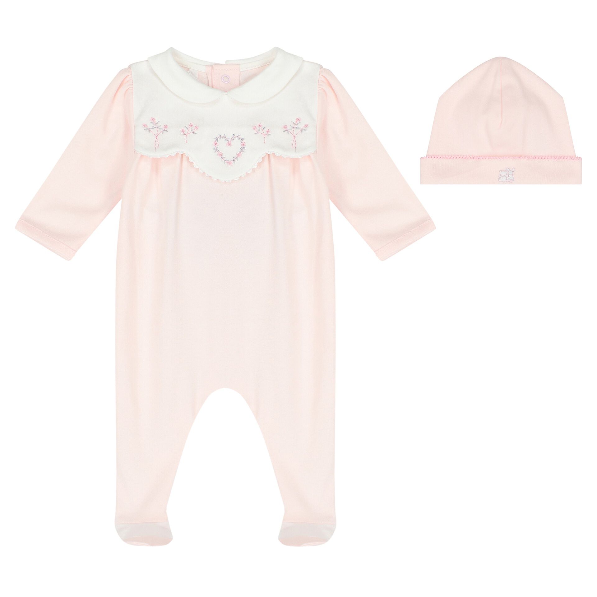 Emile et Rose Baby Girls Pink Cotton Babygrow Hat Set Junior Couture UAE