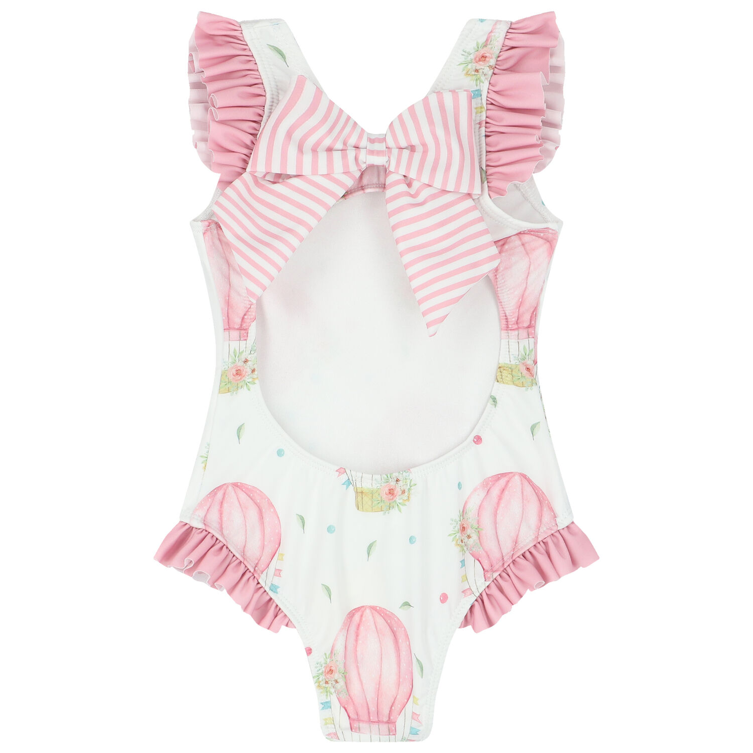 Girls White & Pink Balloons Swimsuit, 2, hi-res