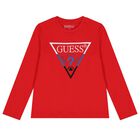 Boys Red Logo Long Sleeve Top, 1, hi-res