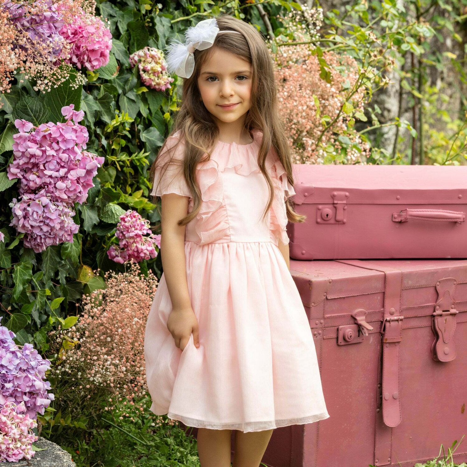 Girls Pink Chiffon Dress, 1, hi-res
