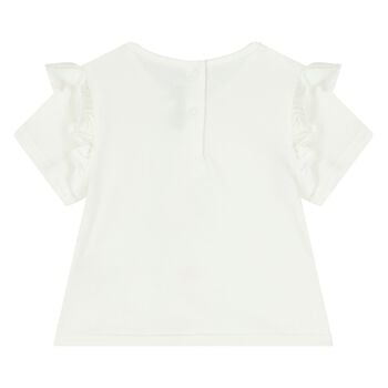 Younger Girls Ivory Flower T-Shirt