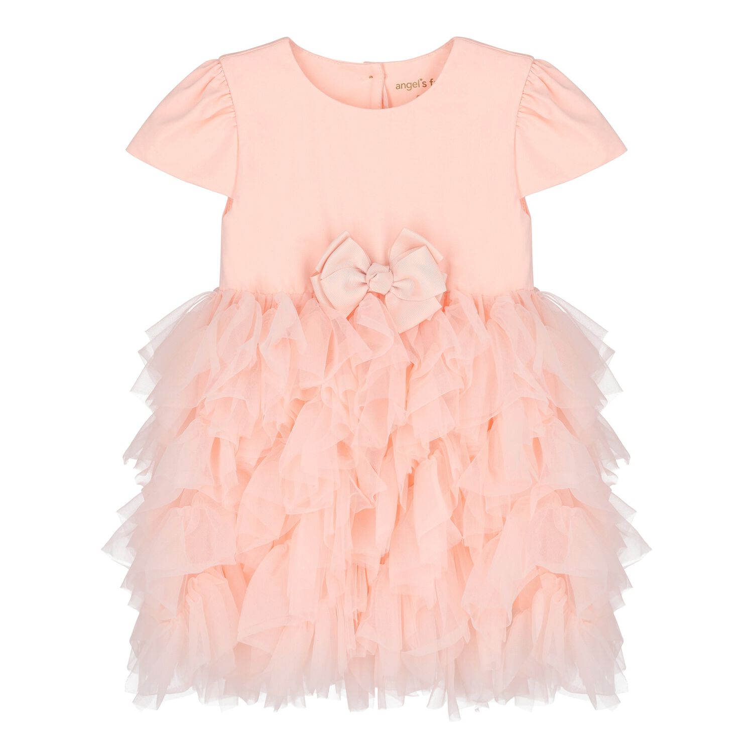 Baby Girls Pink Bow Tulle Dress, 1, hi-res
