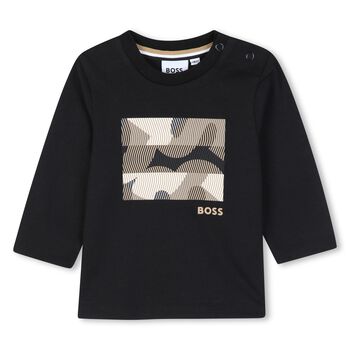Younger Boys Black Logo Long Sleeve Top