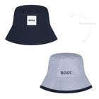 Baby Boys Blue & Navy Blue Logo Reversible Hat, 1, hi-res