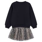 طقم تنورة بفيونكة باللونين الأسود والبيج للبنات, 1, hi-res