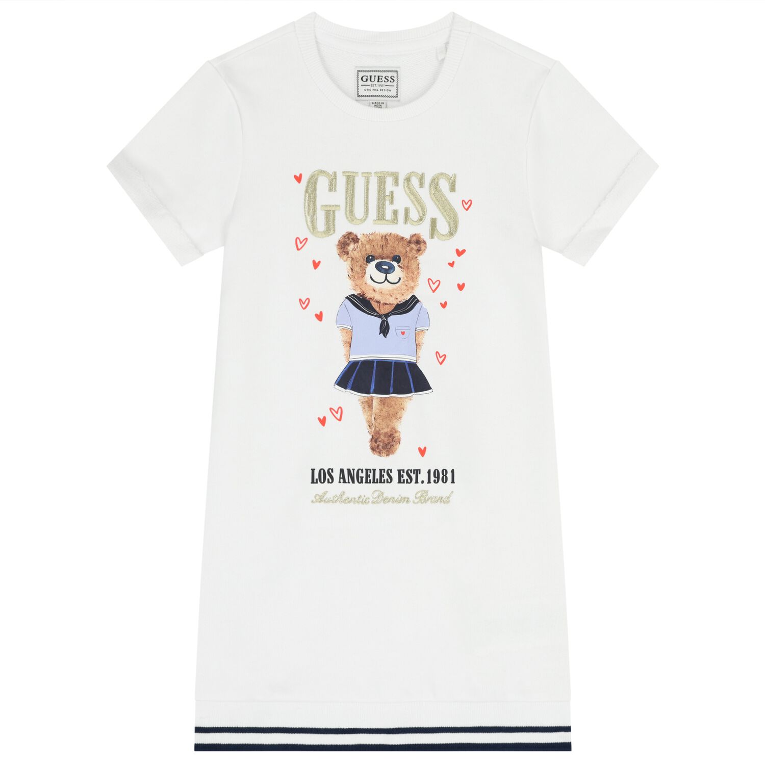 فستان بنات بالشعار بطبعه تيدى بير باللون الابيض , 1, hi-res