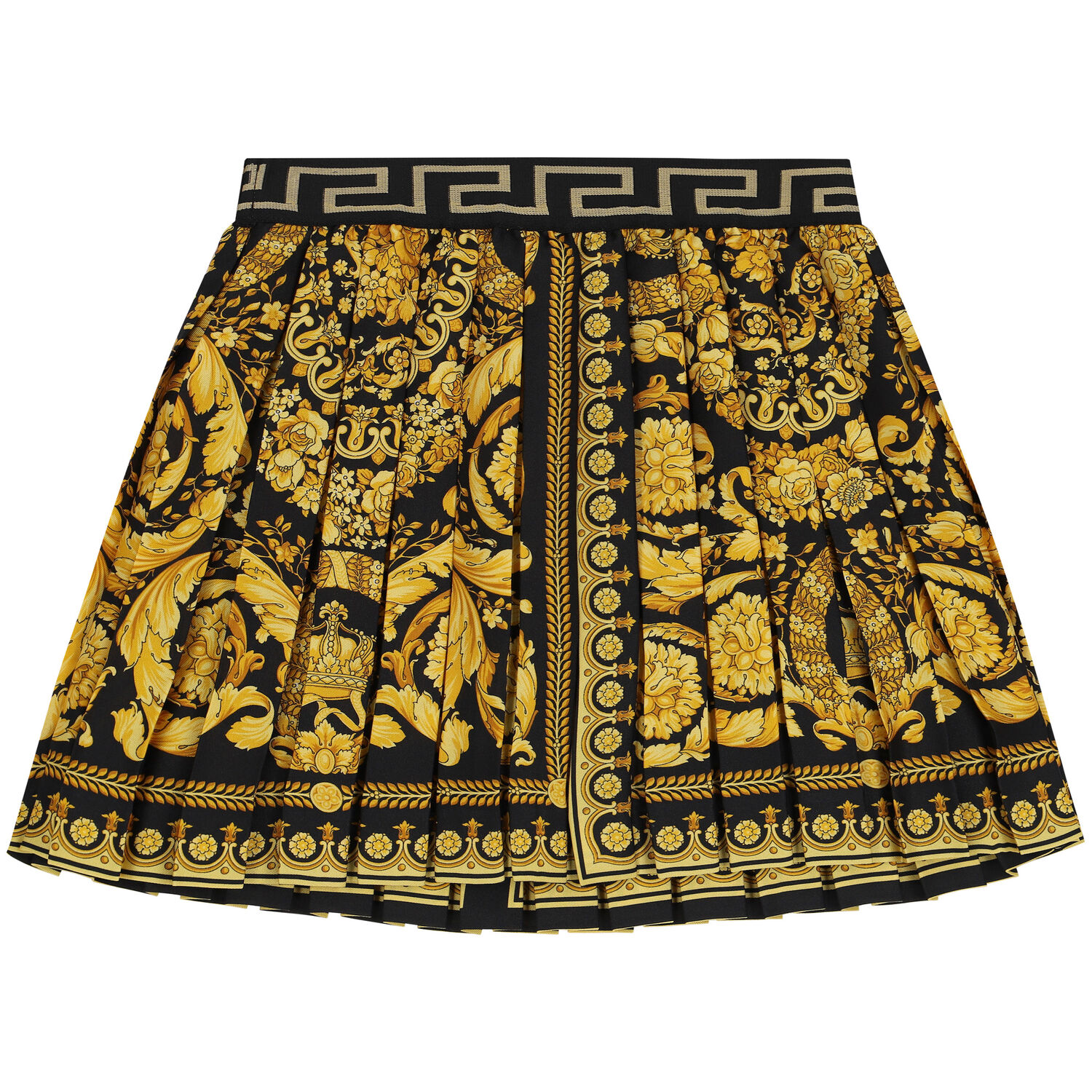 Girls Black & Gold Barocco Pleated Skirt, 1, hi-res
