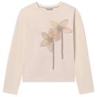 Girls Beige Flower Long Sleeve Top, 1, hi-res
