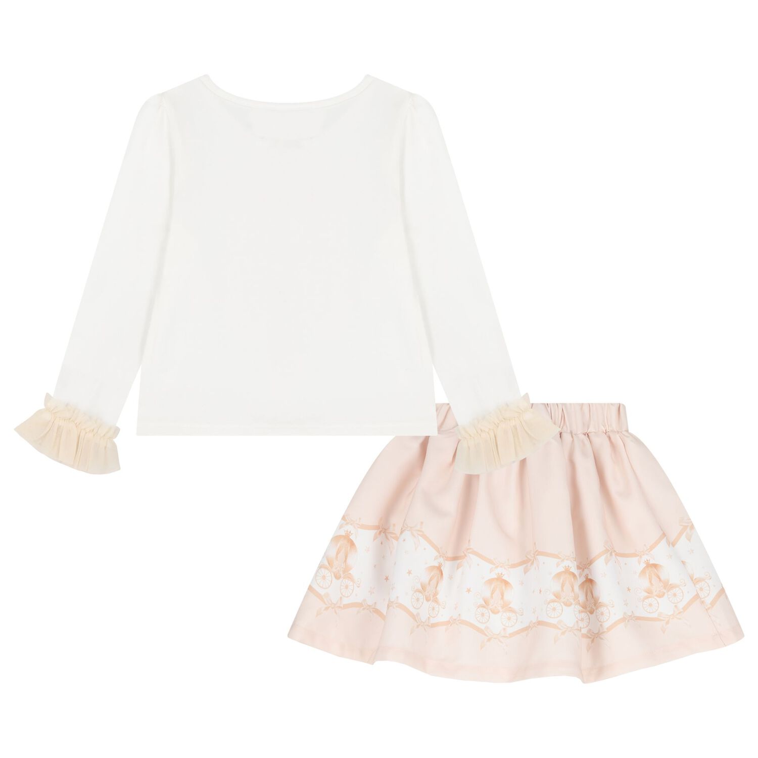 طقم تنوره بنات بطبعه قلعه باللون البيج والعاجى , 2, hi-res