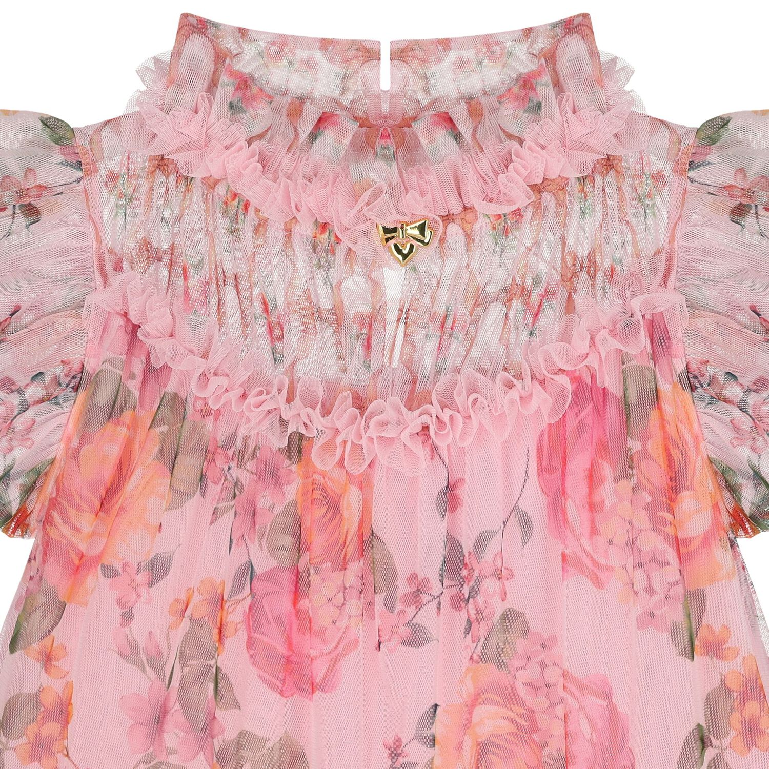 فستان بنات من التول مزين بالزهور باللون الوردى , 1, hi-res