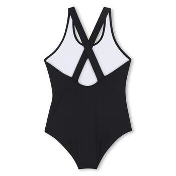 بدلة سباحة بالشعار باللون الأسود للبنات