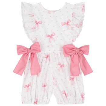 Girls White & Pink Bow Playsuit